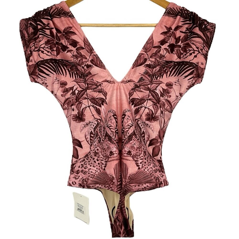 NWT Carolina K Liset One Piece Swimsuit Sepia Jungle Deep V Neck Back Size XS - Picture 4 of 10